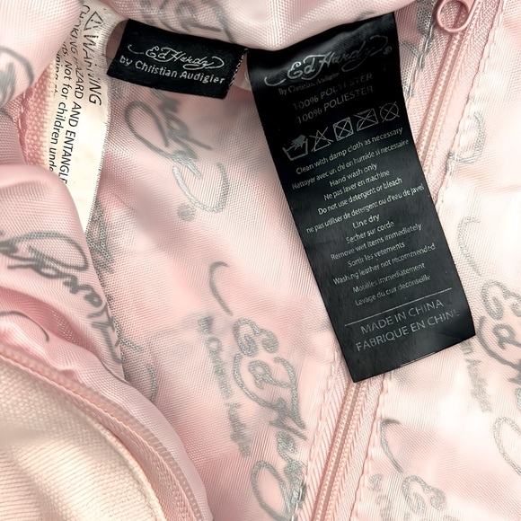 Vintage Ed Hardy Y2K Kim Tote Large Crossbody Bag Pink Sequin Rose Tattoo Design - Picture 11 of 12